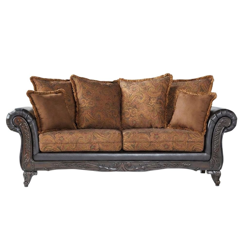 Microfiber Sofa with Solid Wood Frame, Vintage Living Room Couch, Chocolate. Picture 1