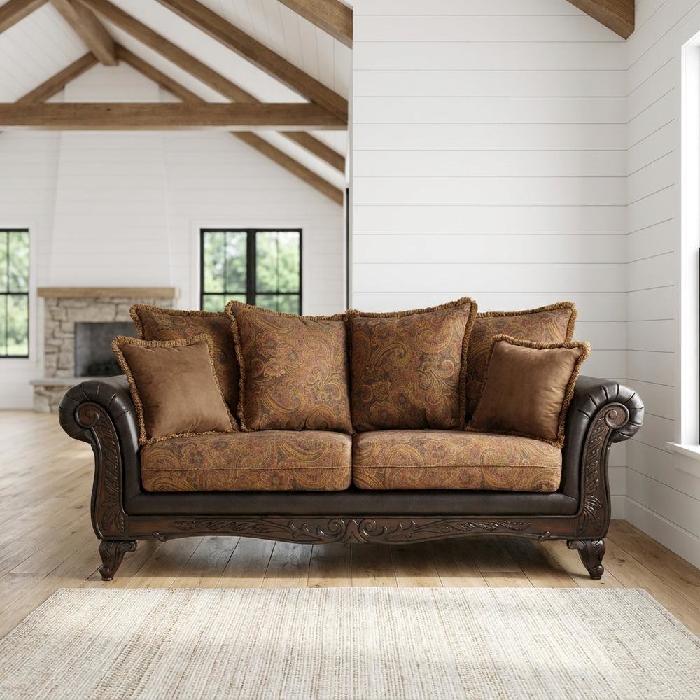 Microfiber Sofa with Solid Wood Frame, Vintage Living Room Couch, Chocolate. Picture 2