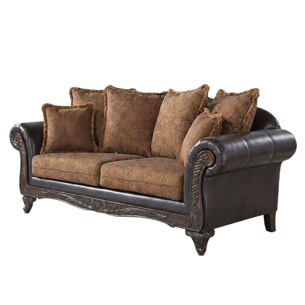 Microfiber Sofa with Solid Wood Frame, Vintage Living Room Couch, Chocolate. Picture 4