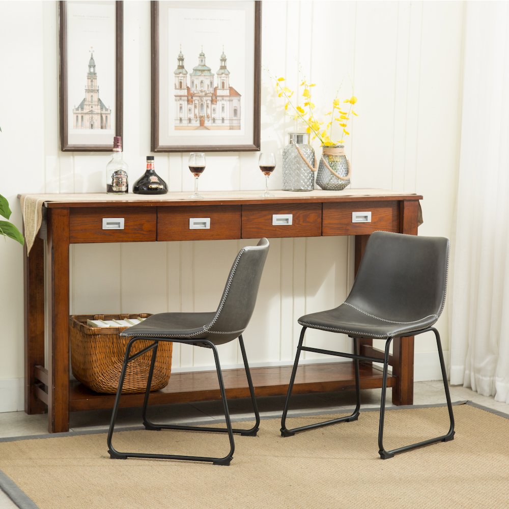 Lotusville Vintage PU Leather Dining Chairs, Antique Gray, Set of 2. Picture 4