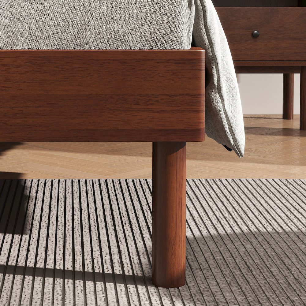 Wyller Rubberwood Platform Bed, Natural Walnut Finish, Queen. Picture 10