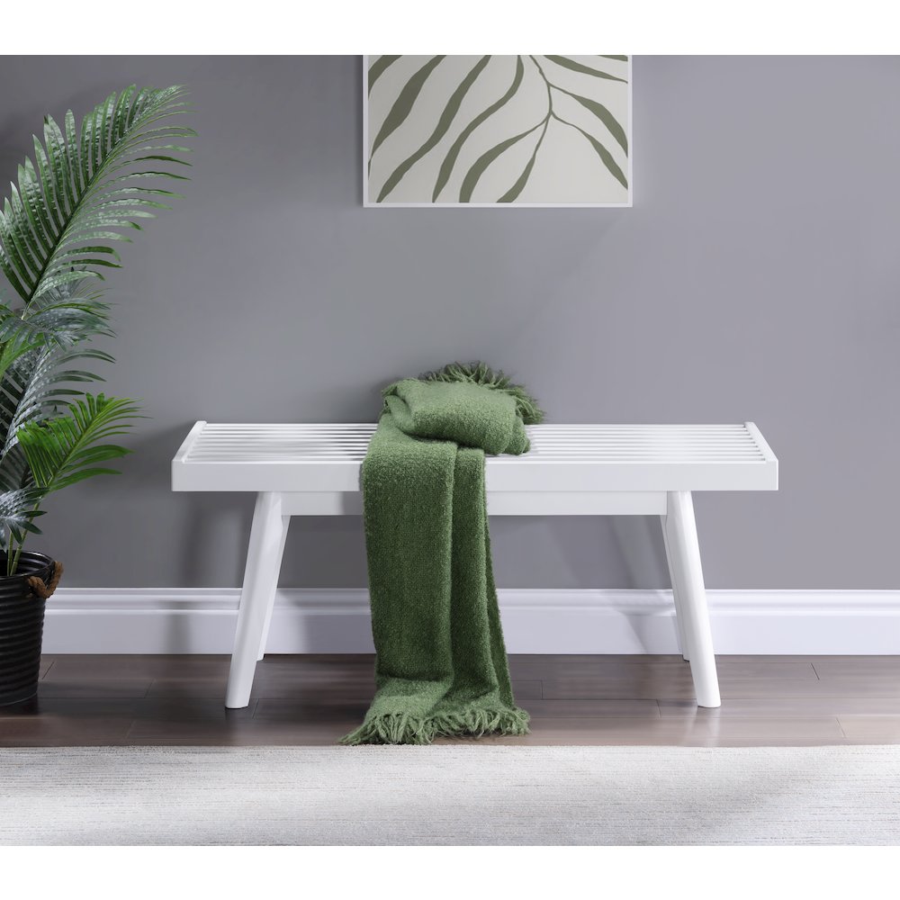Larwich Solid Wood Slatted Bench, 41 Wide, White. Picture 3