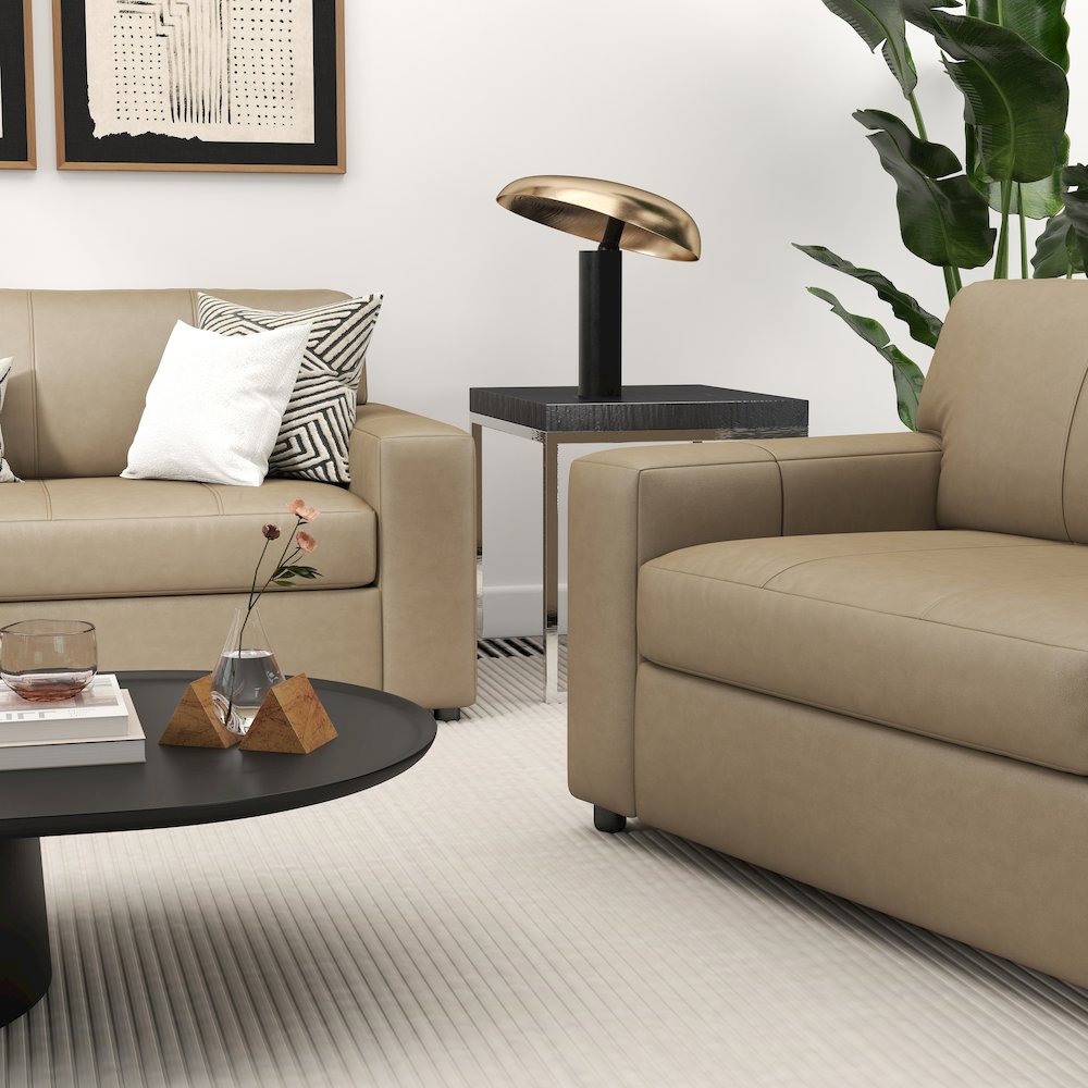 Sakan Leather Upholstered 3-Piece Living Room Set, Sofa and 2 Cutler Chairs. Picture 11