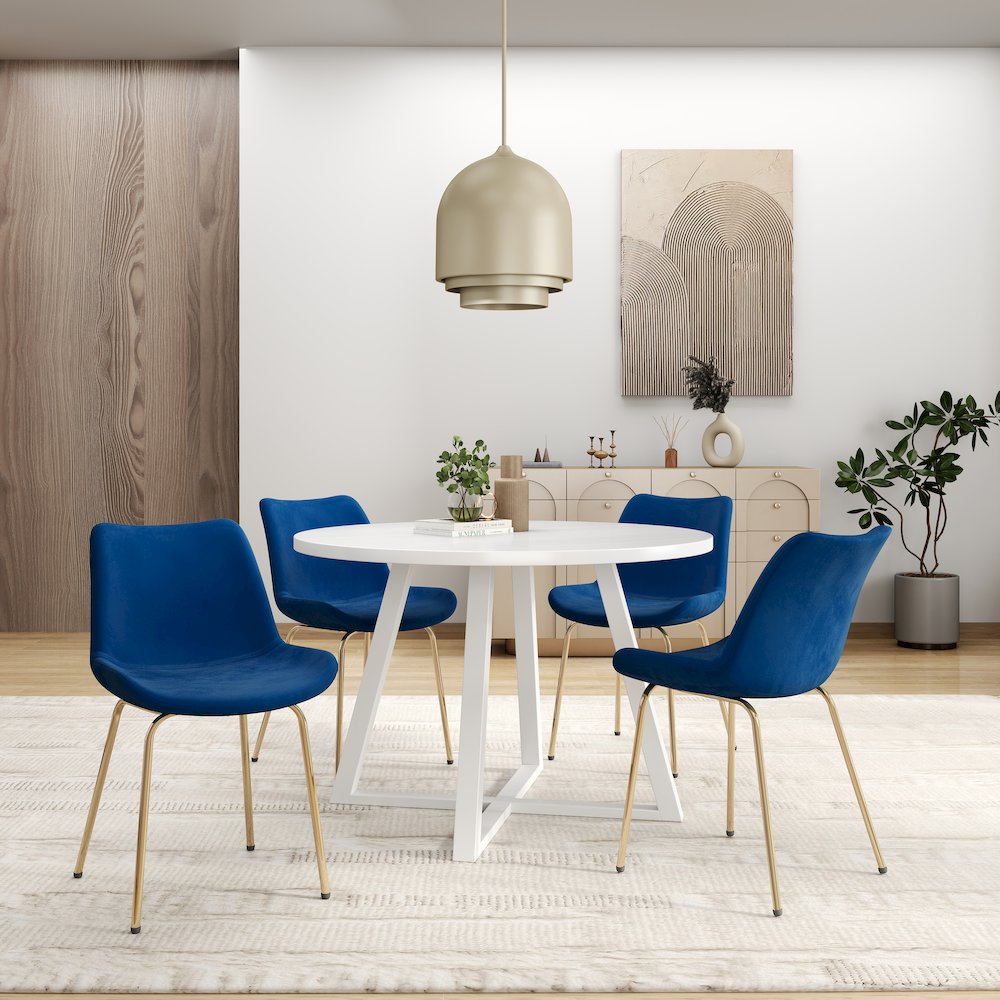 Avant 5-Piece Round Dining Set, Trestle Dining Table with 4 Side Chairs, Blue. Picture 2