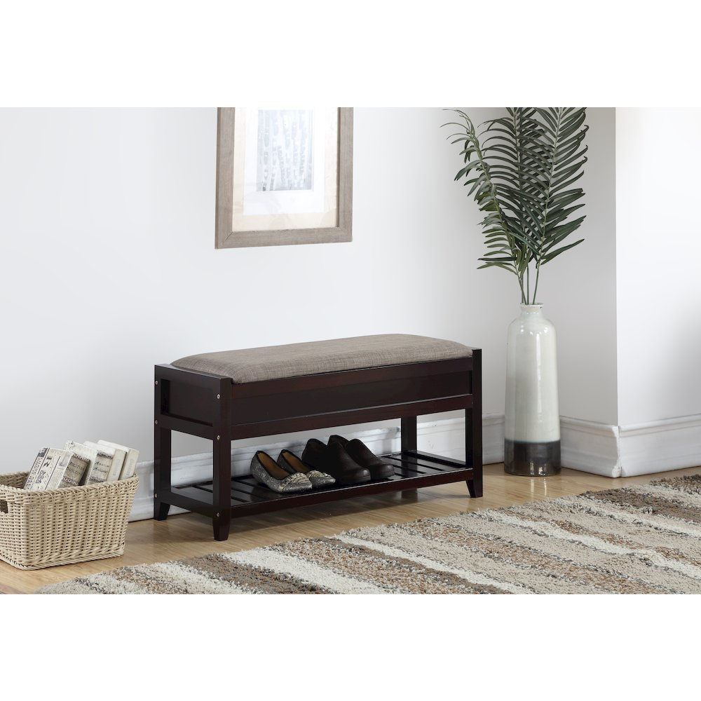 Rouen Espresso Seating Bench with Shoe Storage. Picture 3