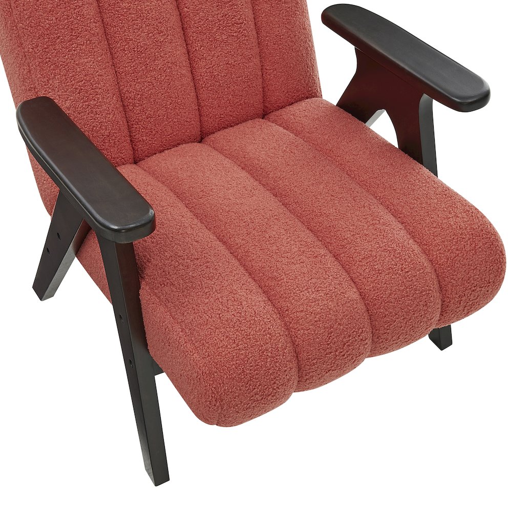 Rella Modern Teddy Sherpa Accent Chair with Espresso Wood Frame, Coral. Picture 6