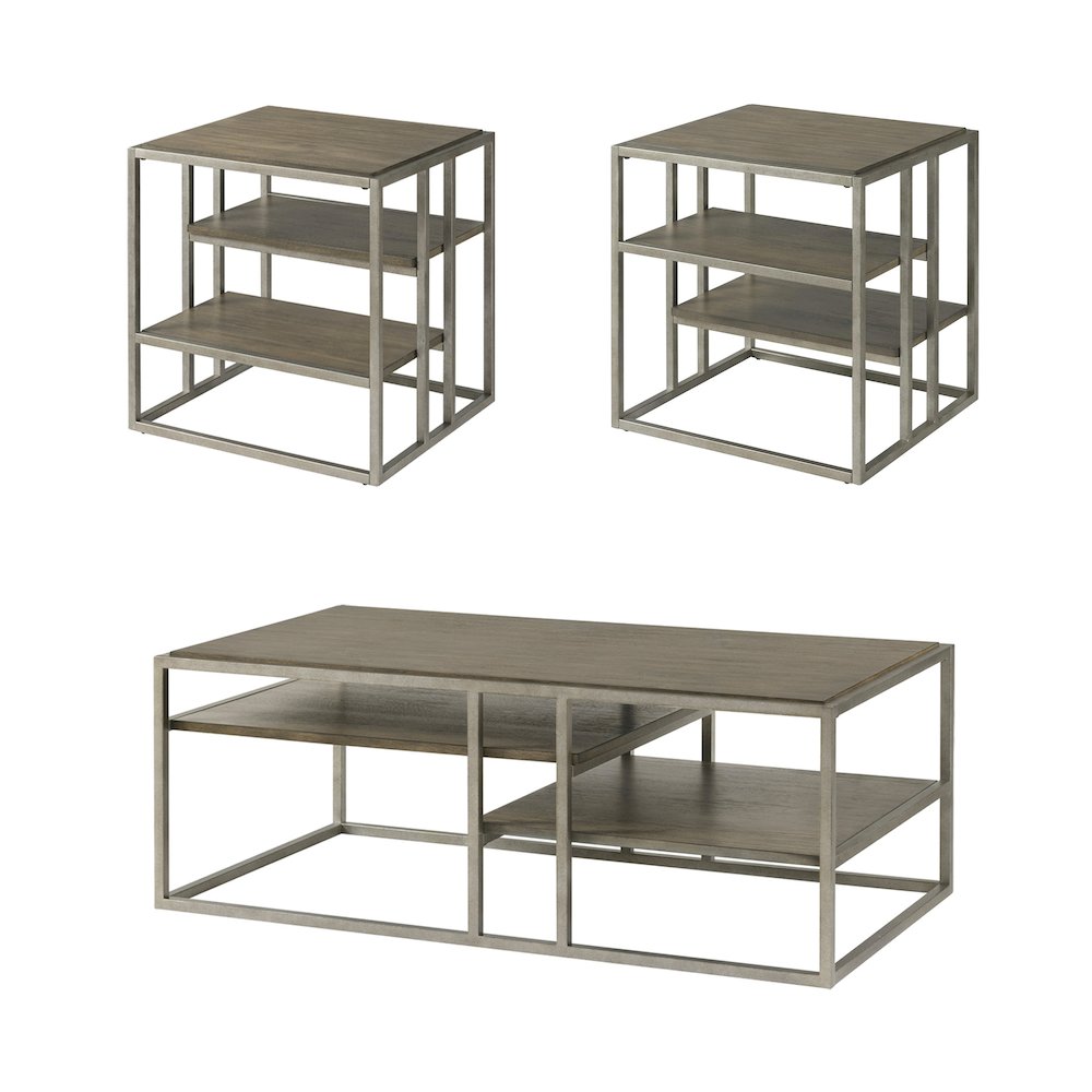 Padena 3-Pc Metal Frame Wood Living Room Coffee Table and 2 End Tables Set. Picture 1