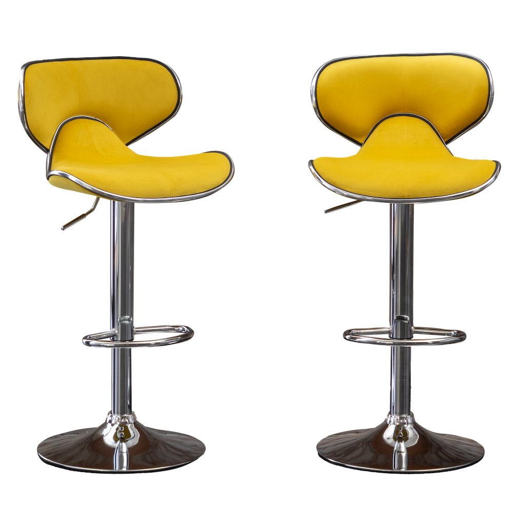 Masaccio Velvet Upholstered Adjustable Swivel Barstool, Set of 2, Yellow. Picture 14