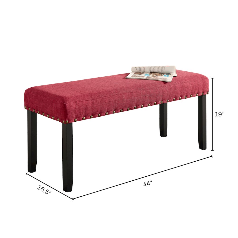 Biony Fabric Dining Bench with Nailhead Trim, Red. Picture 5