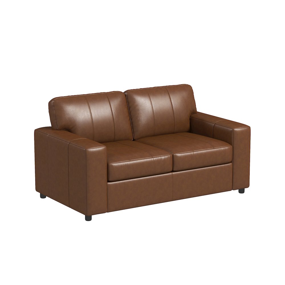 Sakan Leather Upholstered Loveseat, Caramel. Picture 1