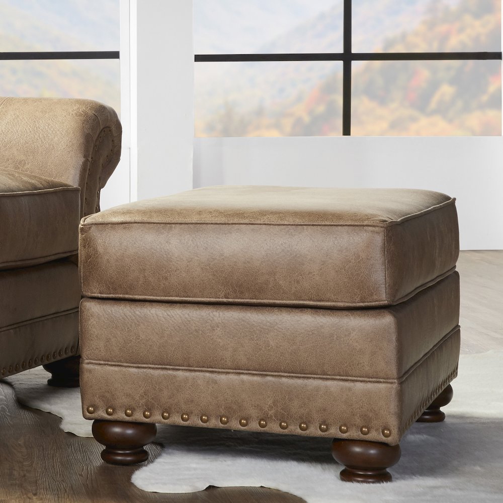 Leinster Faux Leather Arm Chair and Ottoman in Jetson Ginger. Picture 7