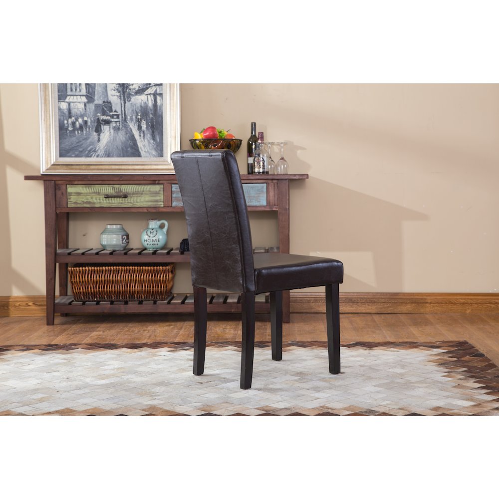 Urban Style Solid Wood Leatherette Padded Parson Chair, Brown, Set of 2. Picture 7