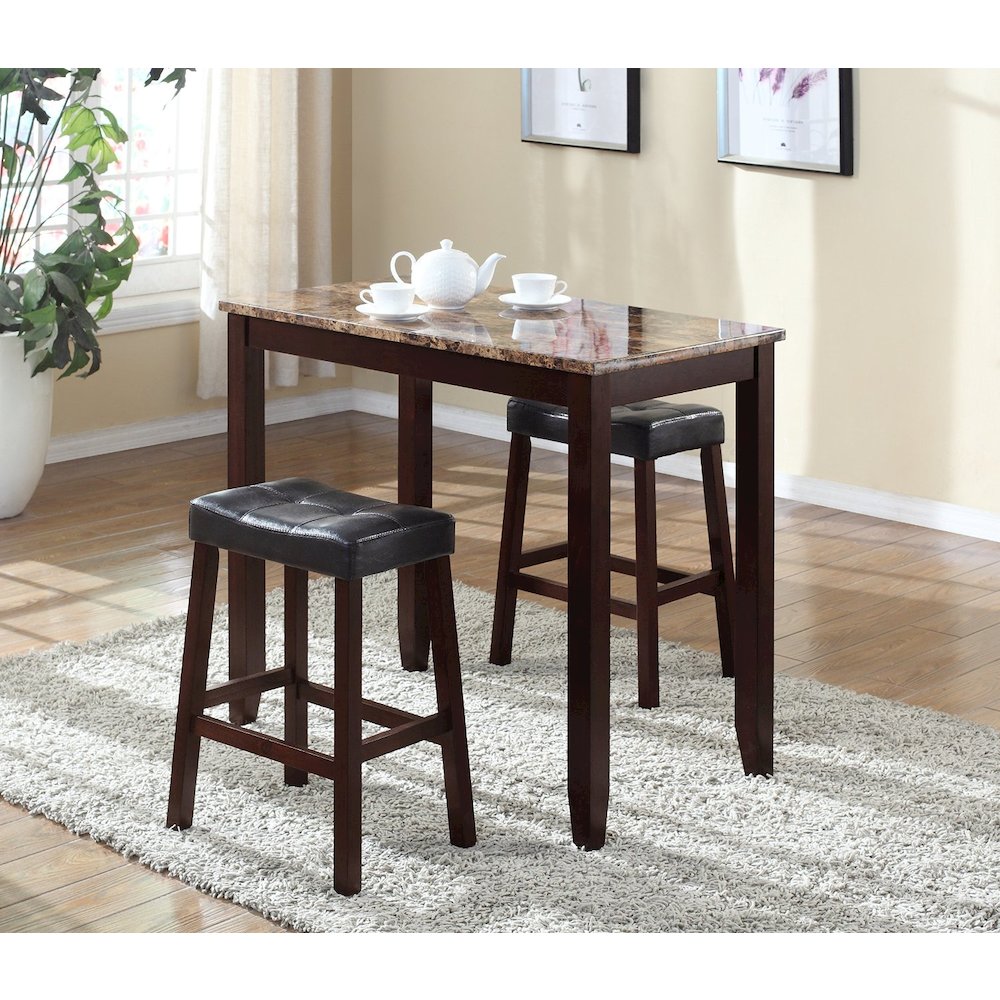 Scaff 3-Pc Counter Height Glossy Print Marble Breakfast Table with Stools. Picture 2
