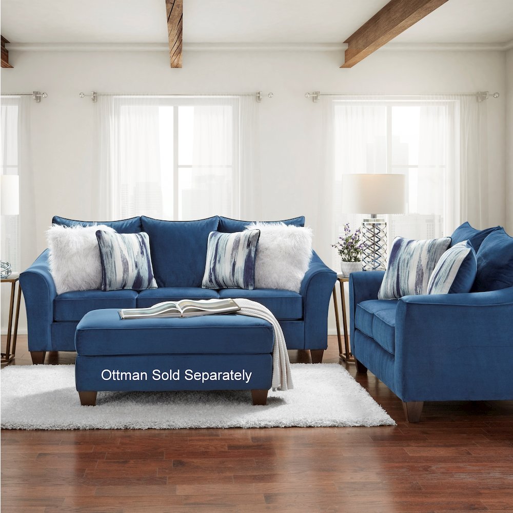 Camero Fabric Pillowback Sofa and Loveseat Set in Navy Blue. Picture 2