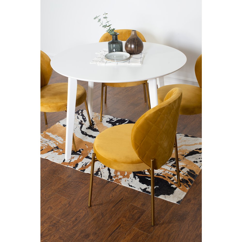 Amoa 5-Pc Dining Set, White Round Dining Table with 4 Chairs, Yellow. Picture 3