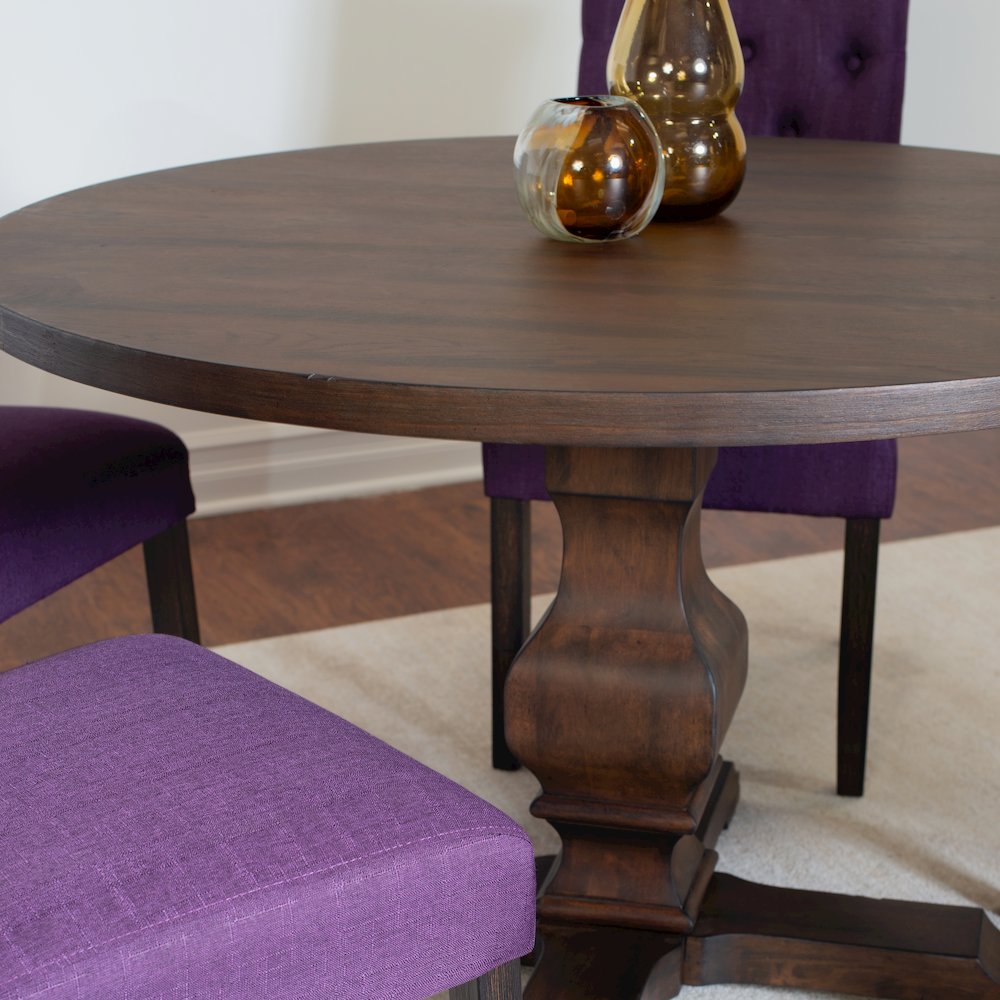 Kerbau 5-Pc Dining Set, Pedestal Round Table with 4 Stylish Chairs, Purple. Picture 6