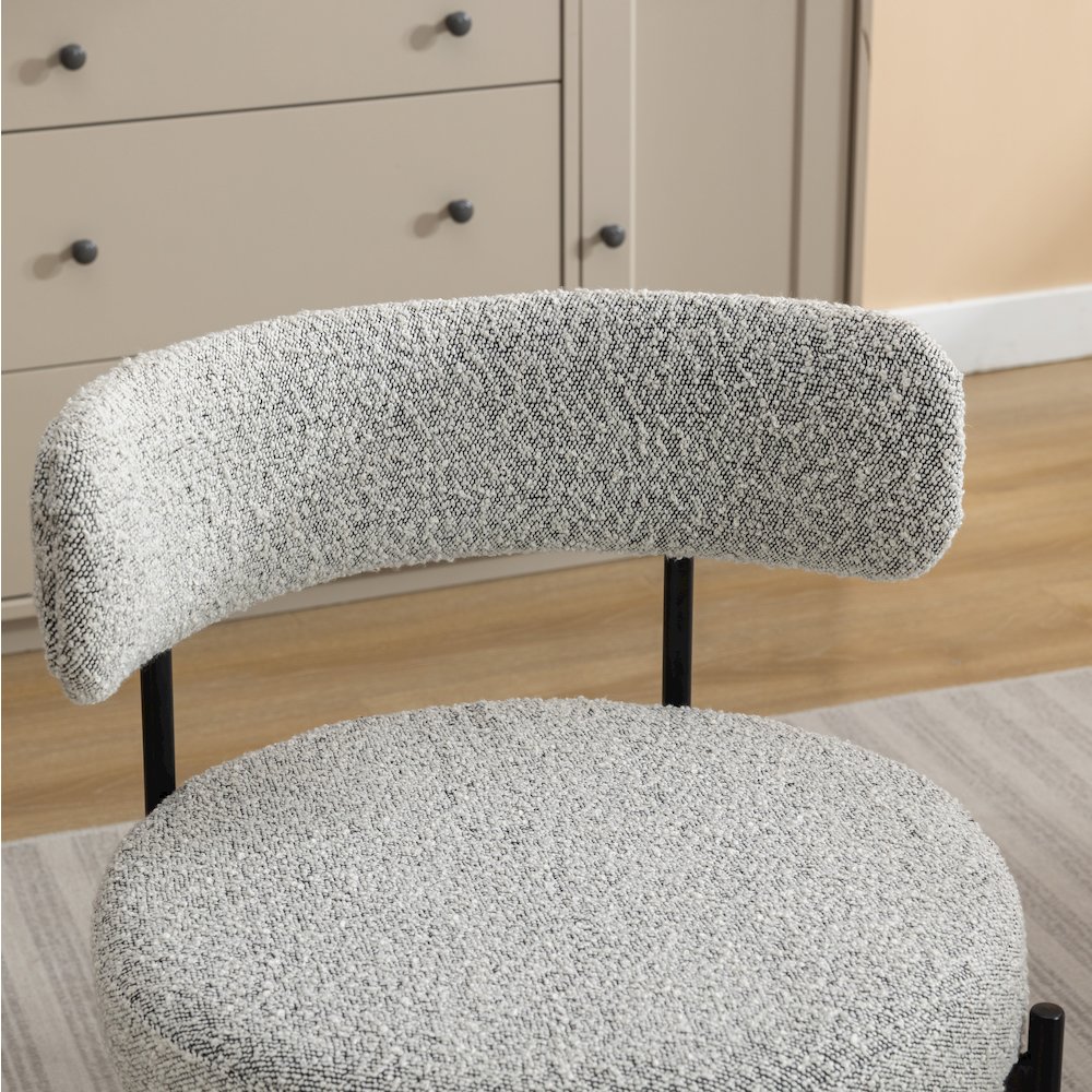 Burbank Modern Round Boucle Dining Chairs, Set of 2, Black White. Picture 8
