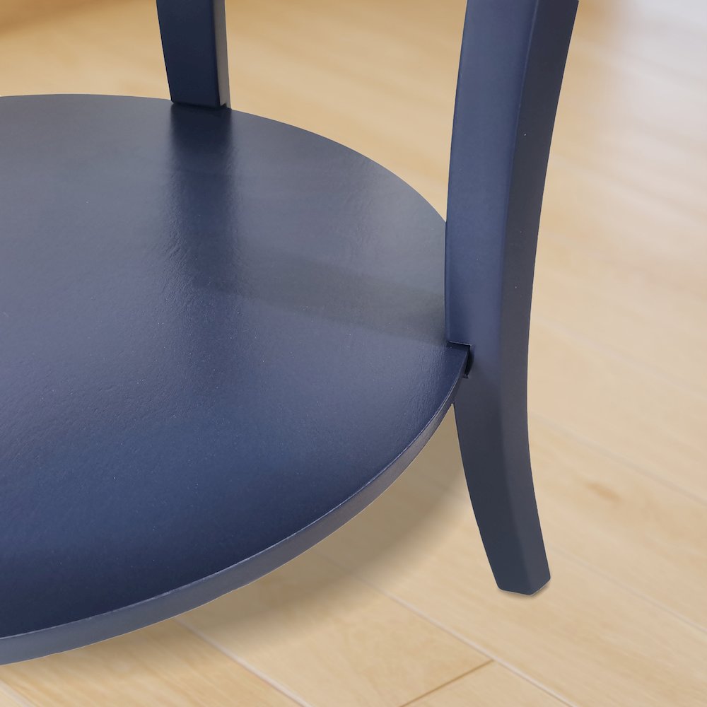 Perth Round End Table with Shelf, Navy Blue. Picture 5