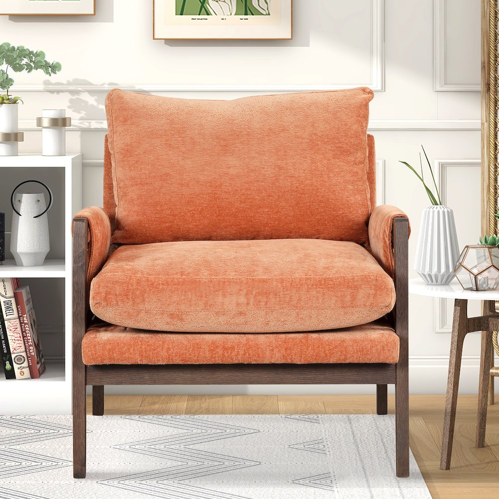 Kelly Mid-Century Modern Velvet Accent Armchair, Orange. Picture 3