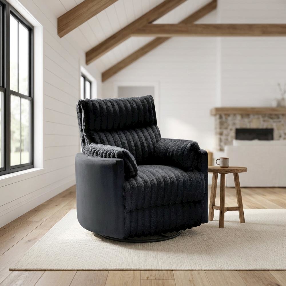Wide-Wale Corduroy Manual Recliner Chair with Overstuffed Seat for Adults, White. Picture 2