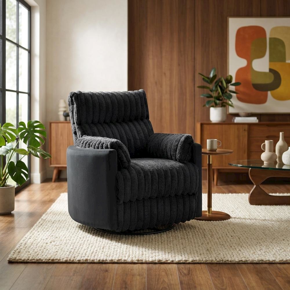 Wide-Wale Corduroy Manual Recliner Chair with Overstuffed Seat for Adults, White. Picture 3