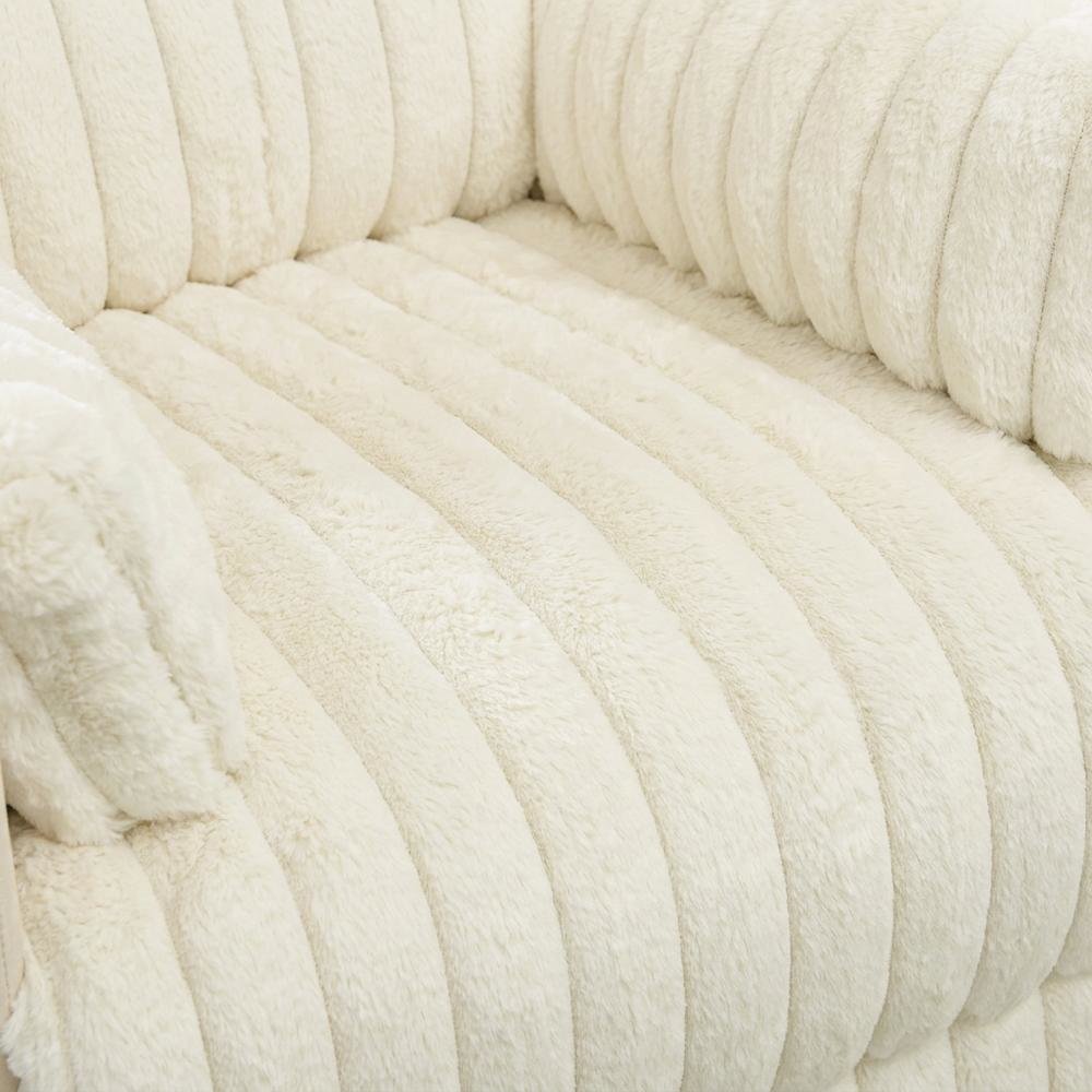 Corduroy Manual Recliner Chair with Wide Wale Texture for Living Room, White. Picture 6