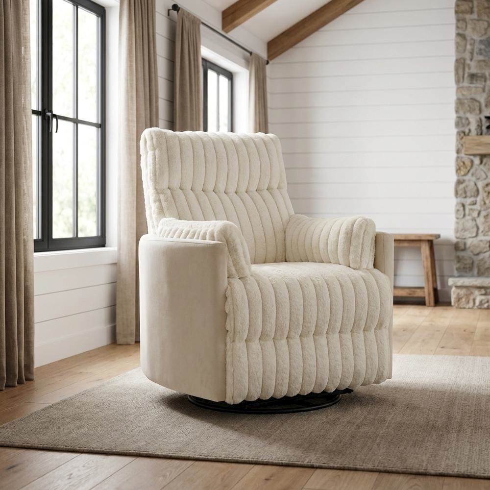 Corduroy Manual Recliner Chair with Wide Wale Texture for Living Room, White. Picture 2