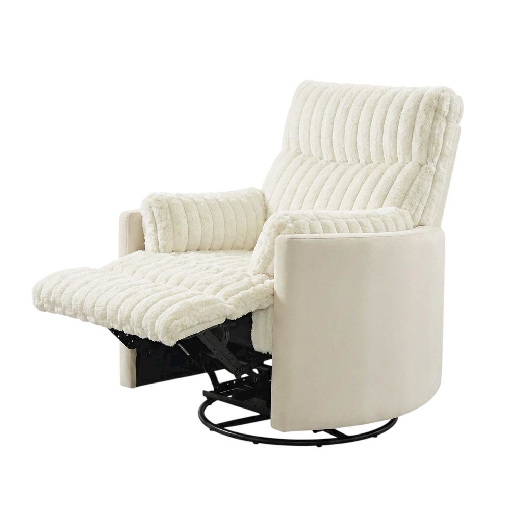 Corduroy Manual Recliner Chair with Wide Wale Texture for Living Room, White. Picture 4