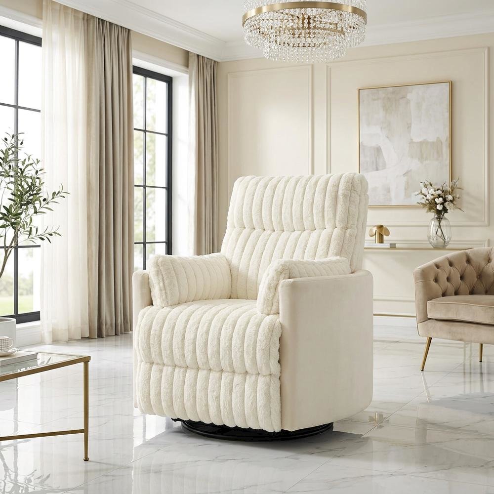 Corduroy Manual Recliner Chair with Wide Wale Texture for Living Room, White. Picture 3