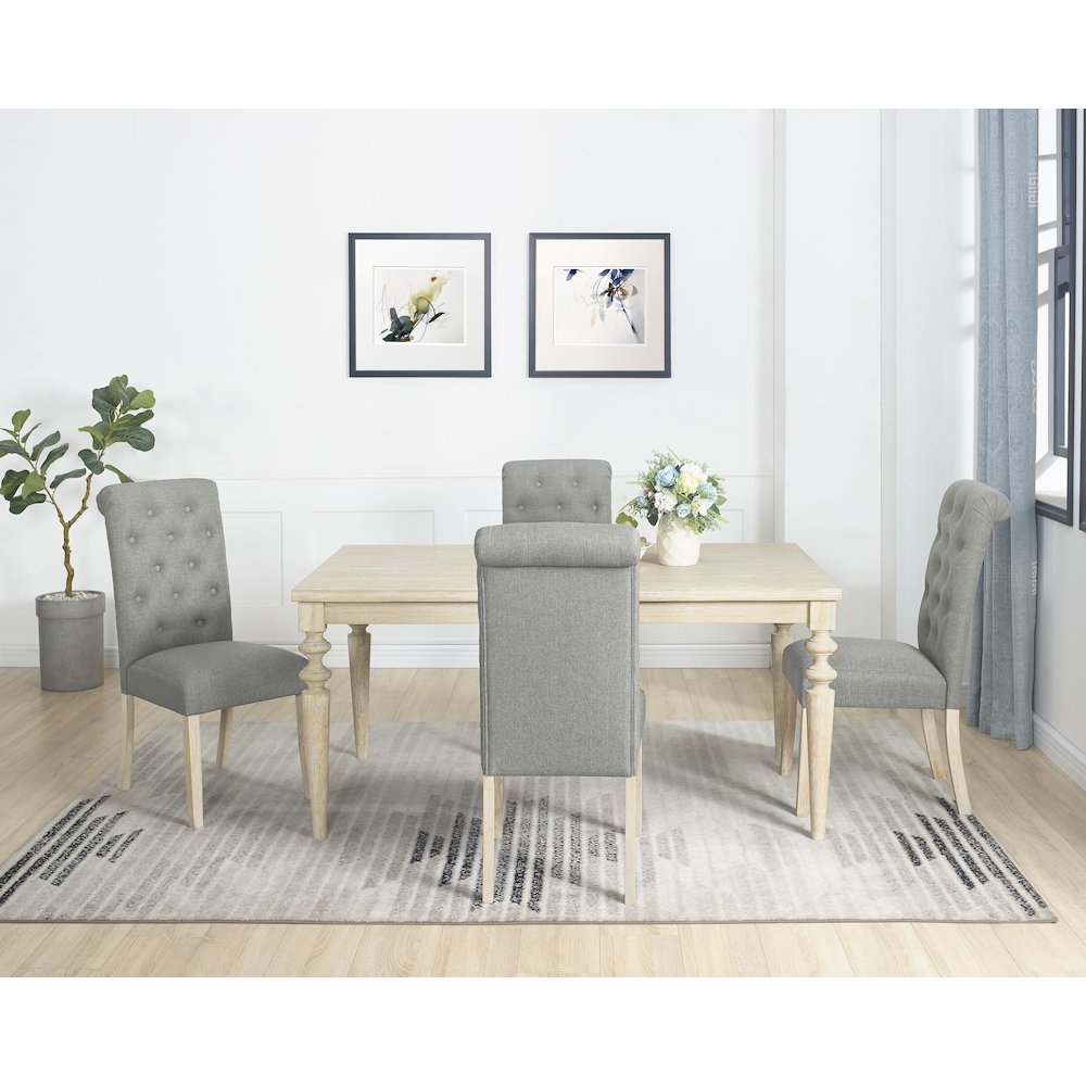 Amonia 5-Pc Dining Set, Turned-Leg Dining Table with 4 Tufted Chairs, Gray. Picture 1