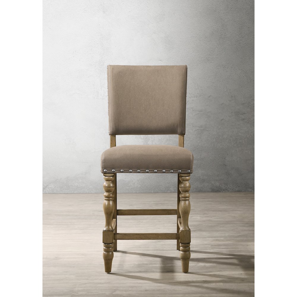 Birmingham Script Printed Driftwood Finish Counter Height Dining Chair, Set of 2. Picture 4