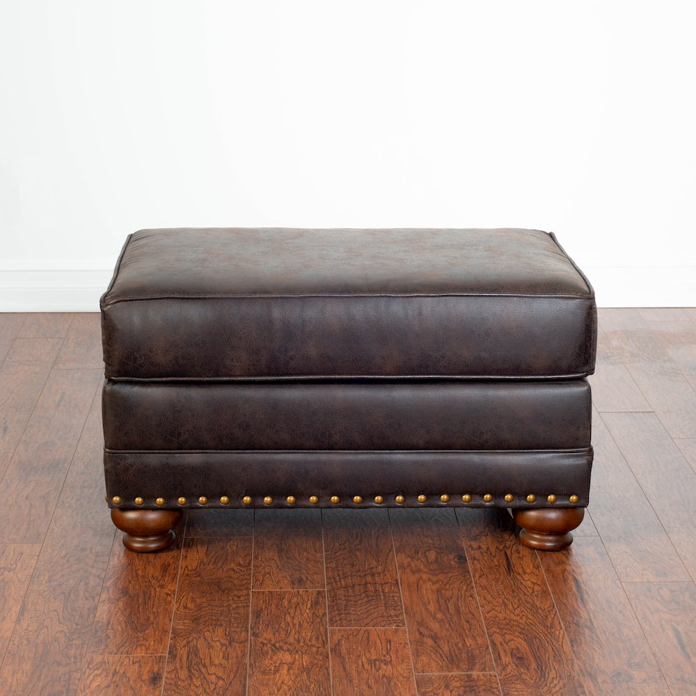 Leinster Faux Leather Upholstered Nailhead Chair and Ottoman in Espresso. Picture 9