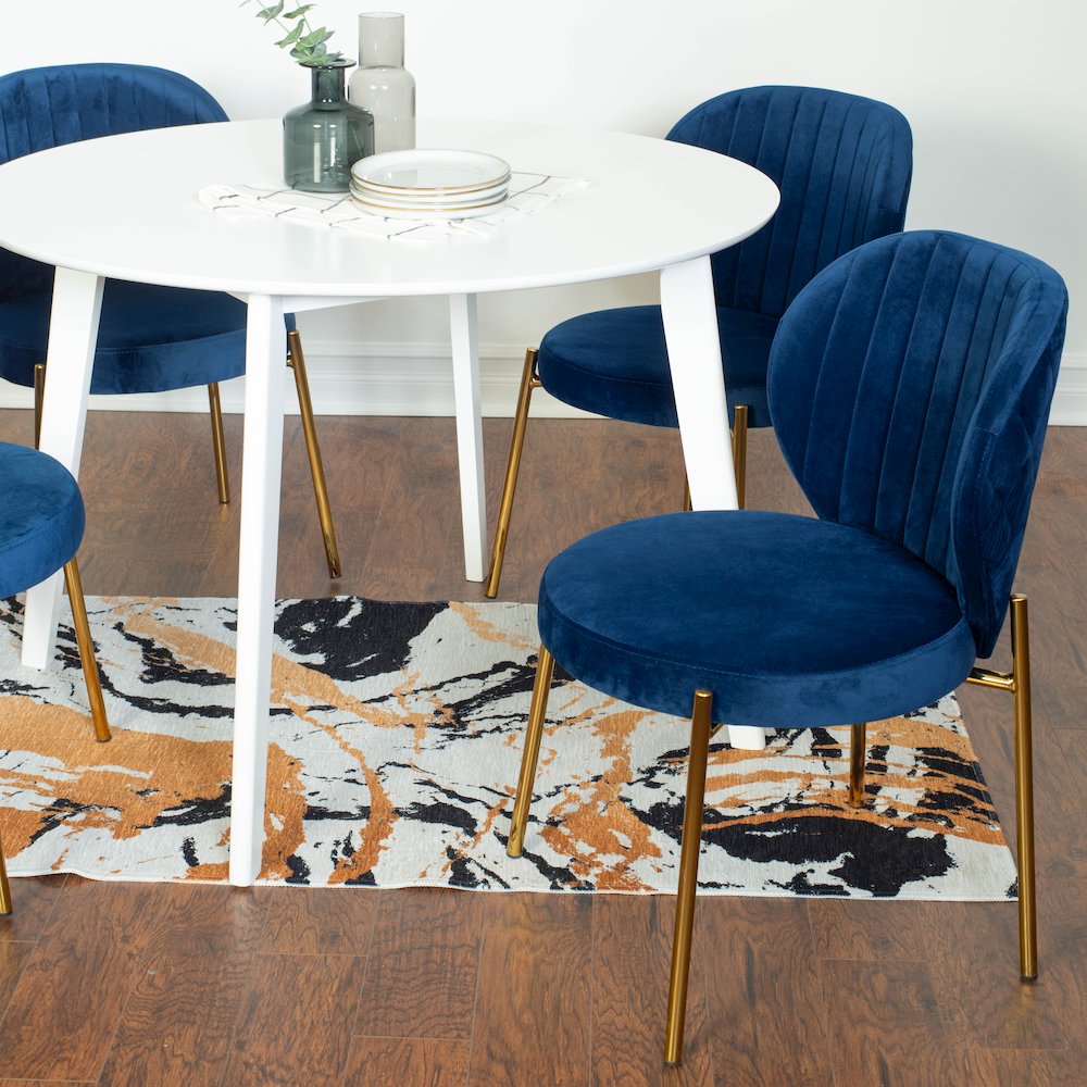 Amoa Contemporary 5-Pc Dining Set, White Round Dining Table with 4 Chairs, Blue. Picture 4