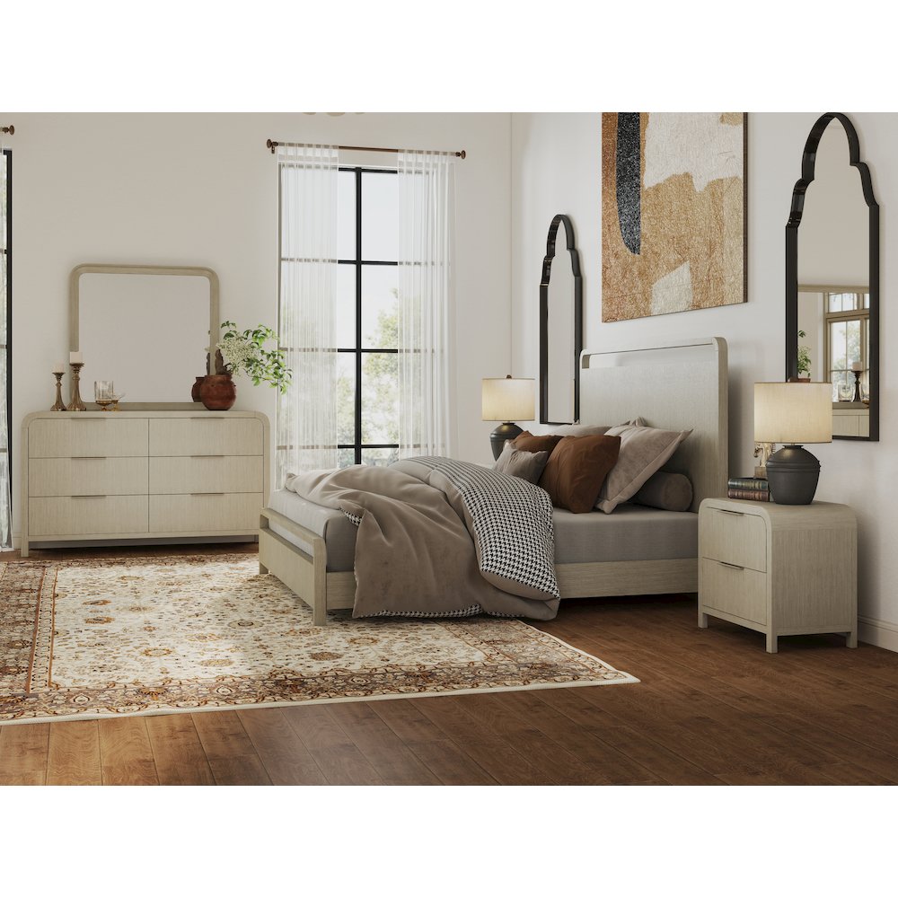 Tavari 5-PC Queen Bedroom Set, Bed, Dresser, Mirror, Two Nightstands, Light Gray. Picture 2