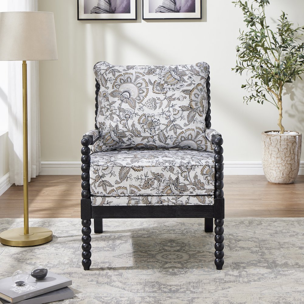 Belvoir Upholstered Spool Accent Chair, Floral with Black Finish. Picture 2