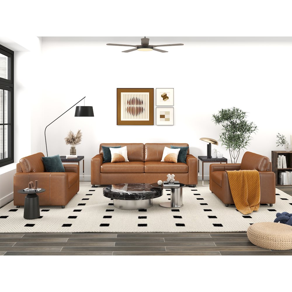 Sakan Leather Upholstered 3-Piece Living Room Set, Sofa and 2 Cutler Chairs. Picture 4