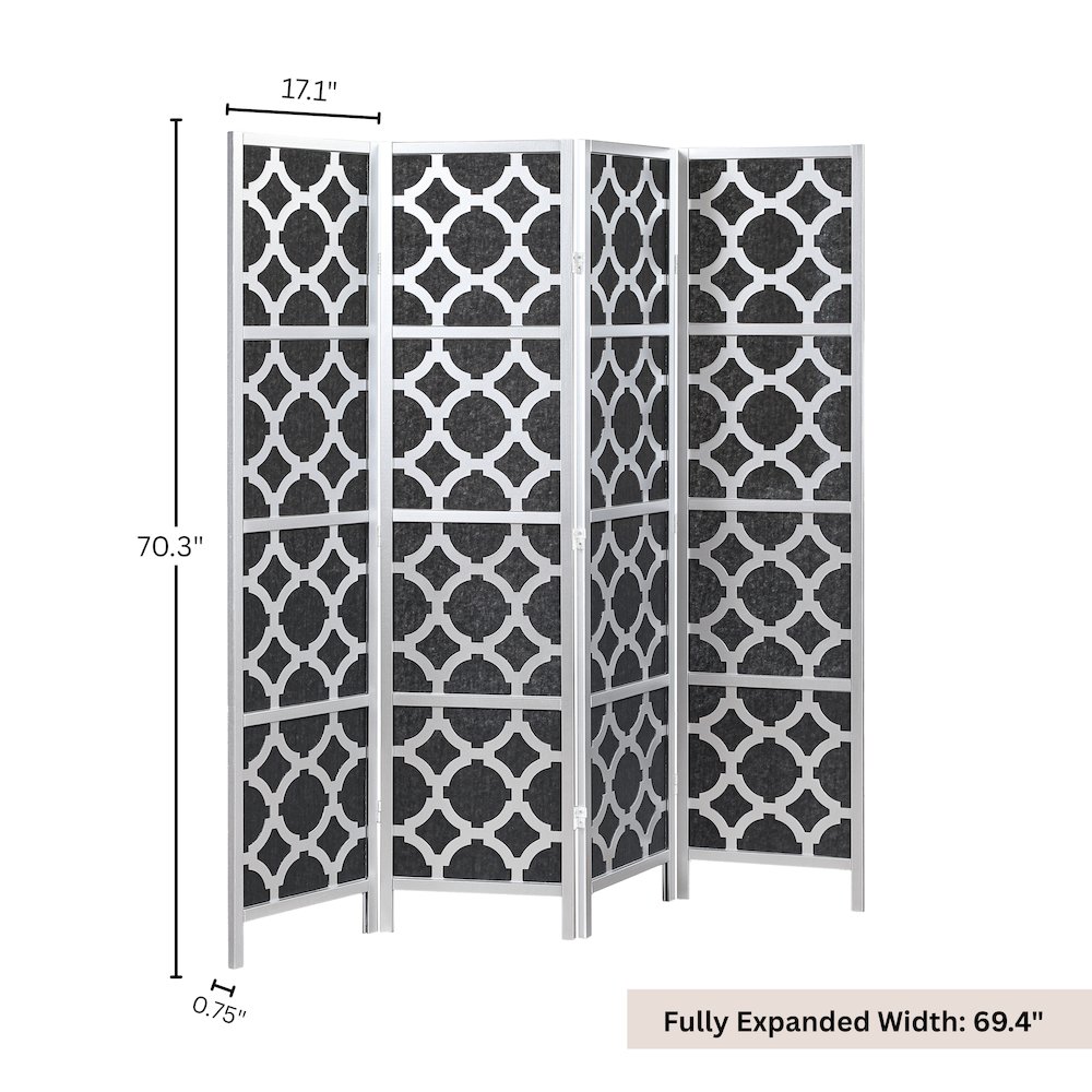 4-Panel Room Divider, Decorative Folding Freestanding Privacy Screen, Silver. Picture 5