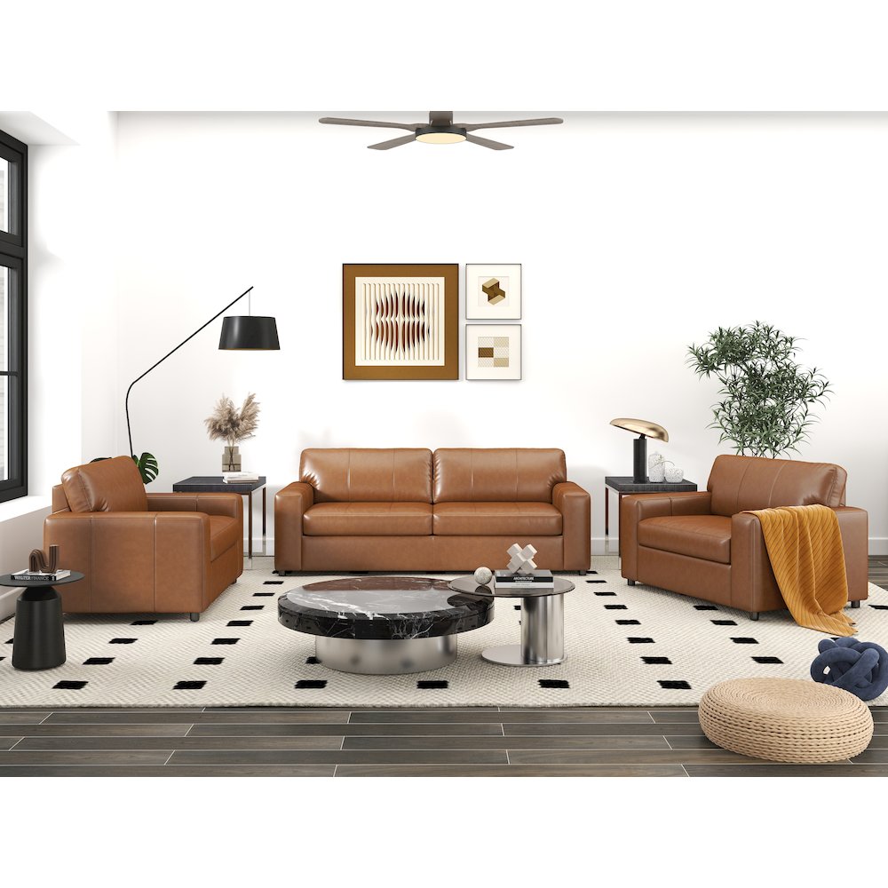 Sakan Leather Upholstered 3-Piece Living Room Set, Sofa and 2 Cutler Chairs. Picture 2