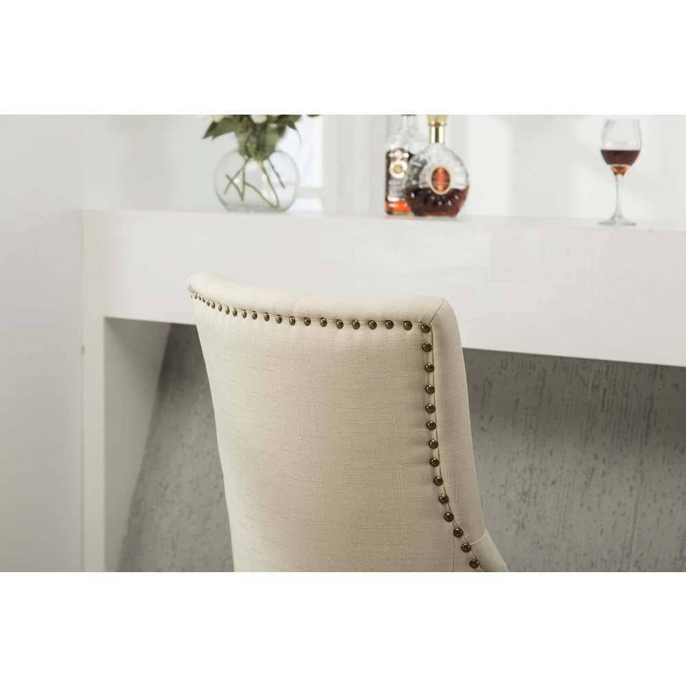 Luna Tan Button Tufted Solid Wood Wingback Chairs with Nail Heads Set of 2. Picture 9