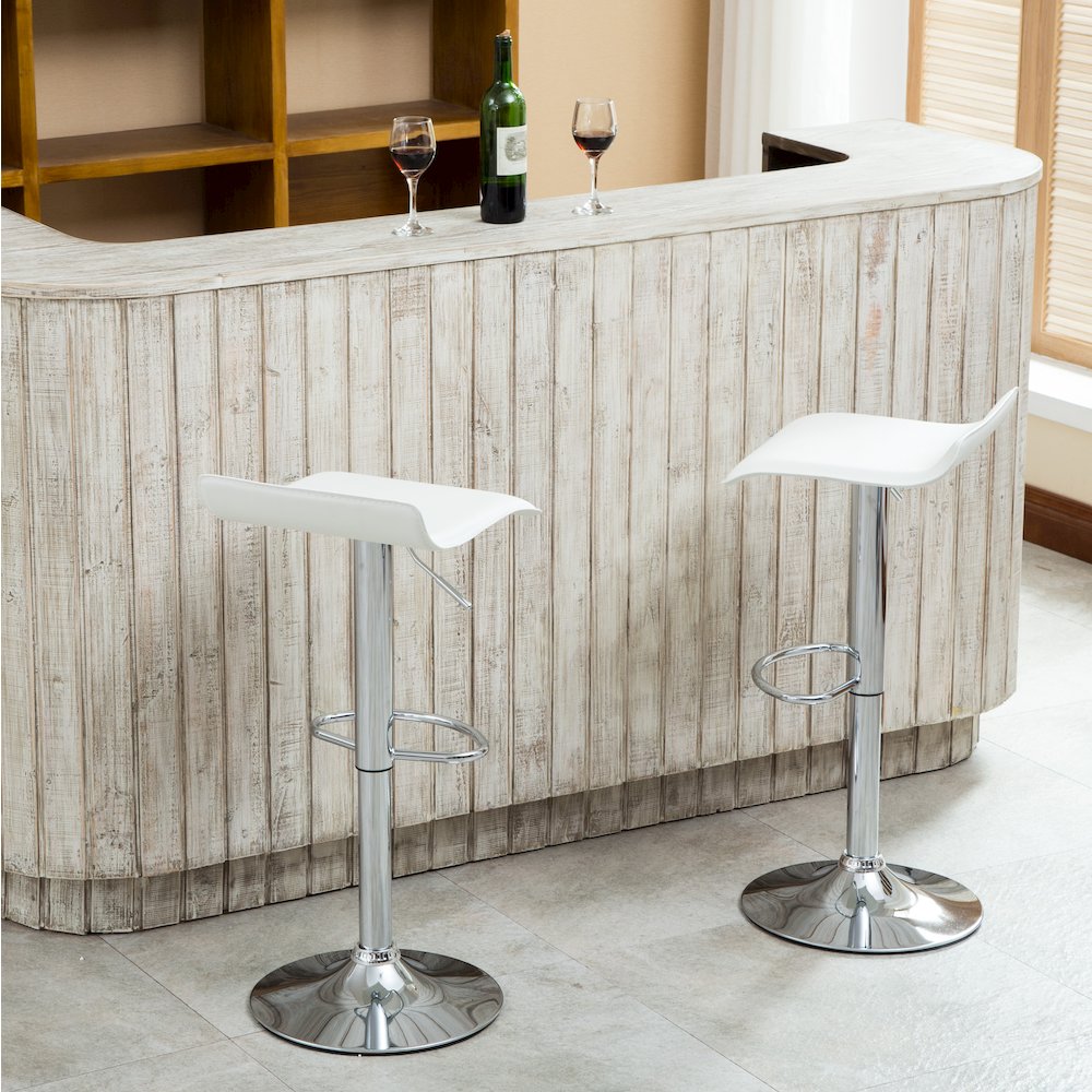 Cliff Chrome Air Lift Adjustable Swivel Stools with White Seat, Set of 2. Picture 4