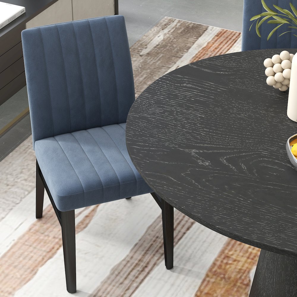 Butler 5-Piece Round Dining Set, Pedestal Dining Table with 4 Side Chairs, Blue. Picture 11