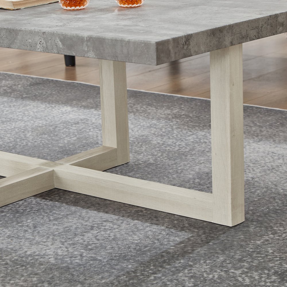 3-Piece Coffee Table Set, Coffee Table, Two End Tables, Faux Concrete and White. Picture 8