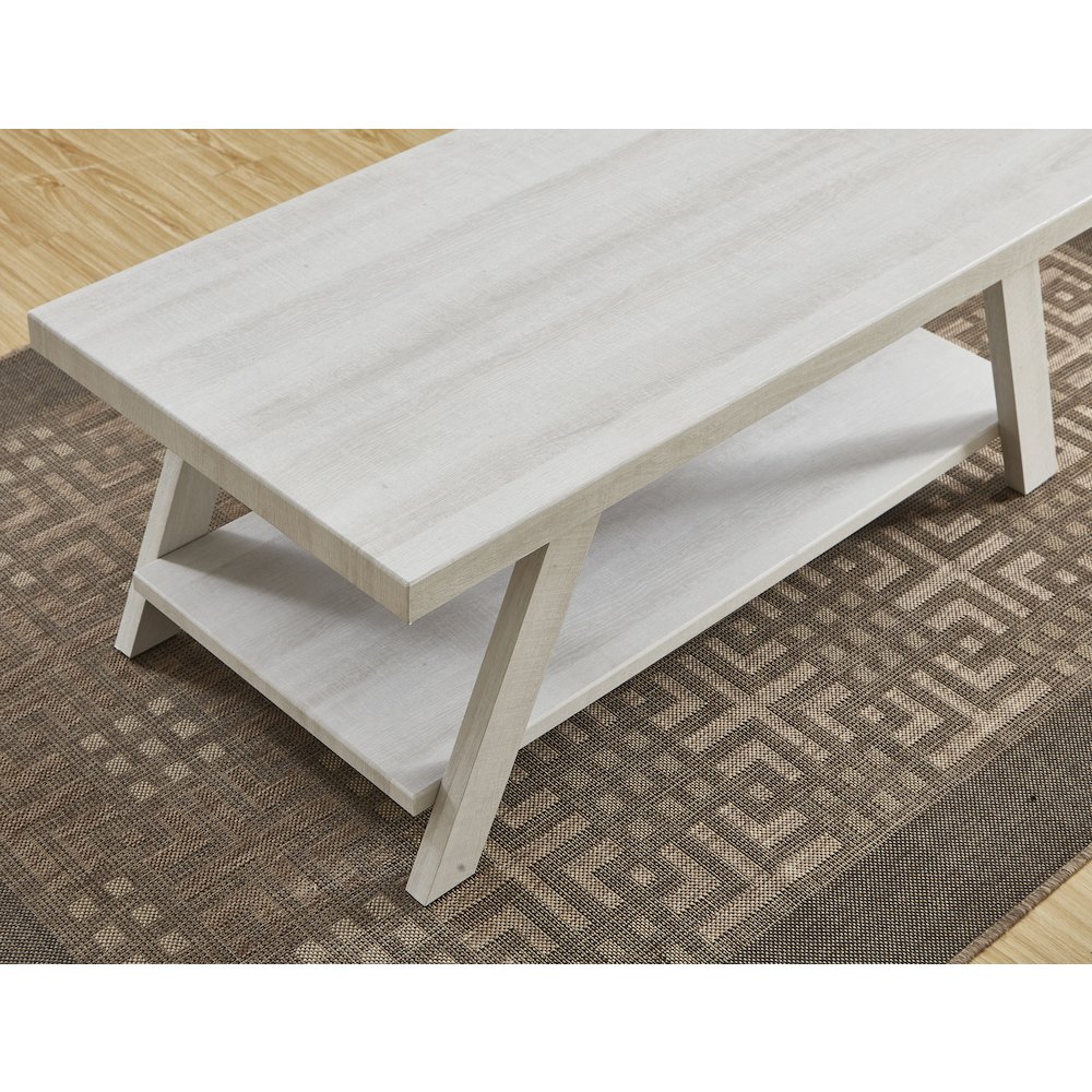 Athens Contemporary Wood Shelf Coffee Table Set in White Finish. Picture 6