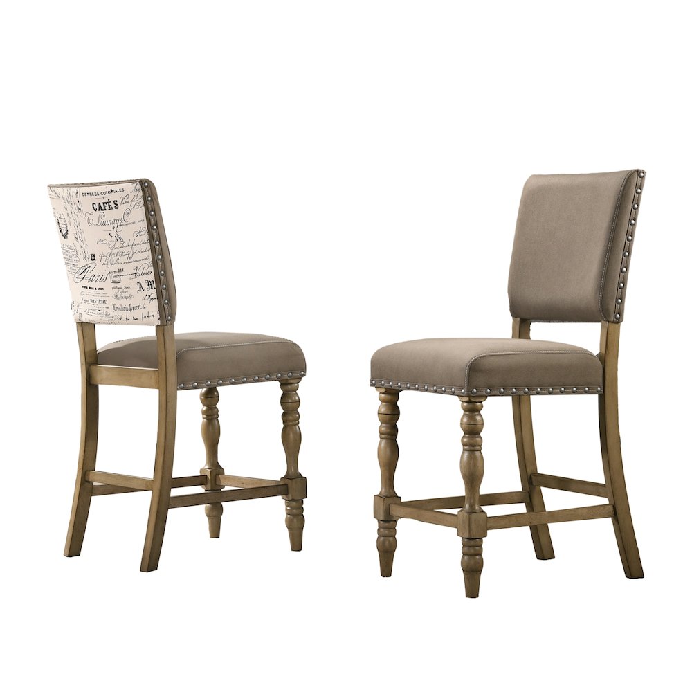 Birmingham Script Printed Driftwood Finish Counter Height Dining Chair, Set of 2. Picture 13