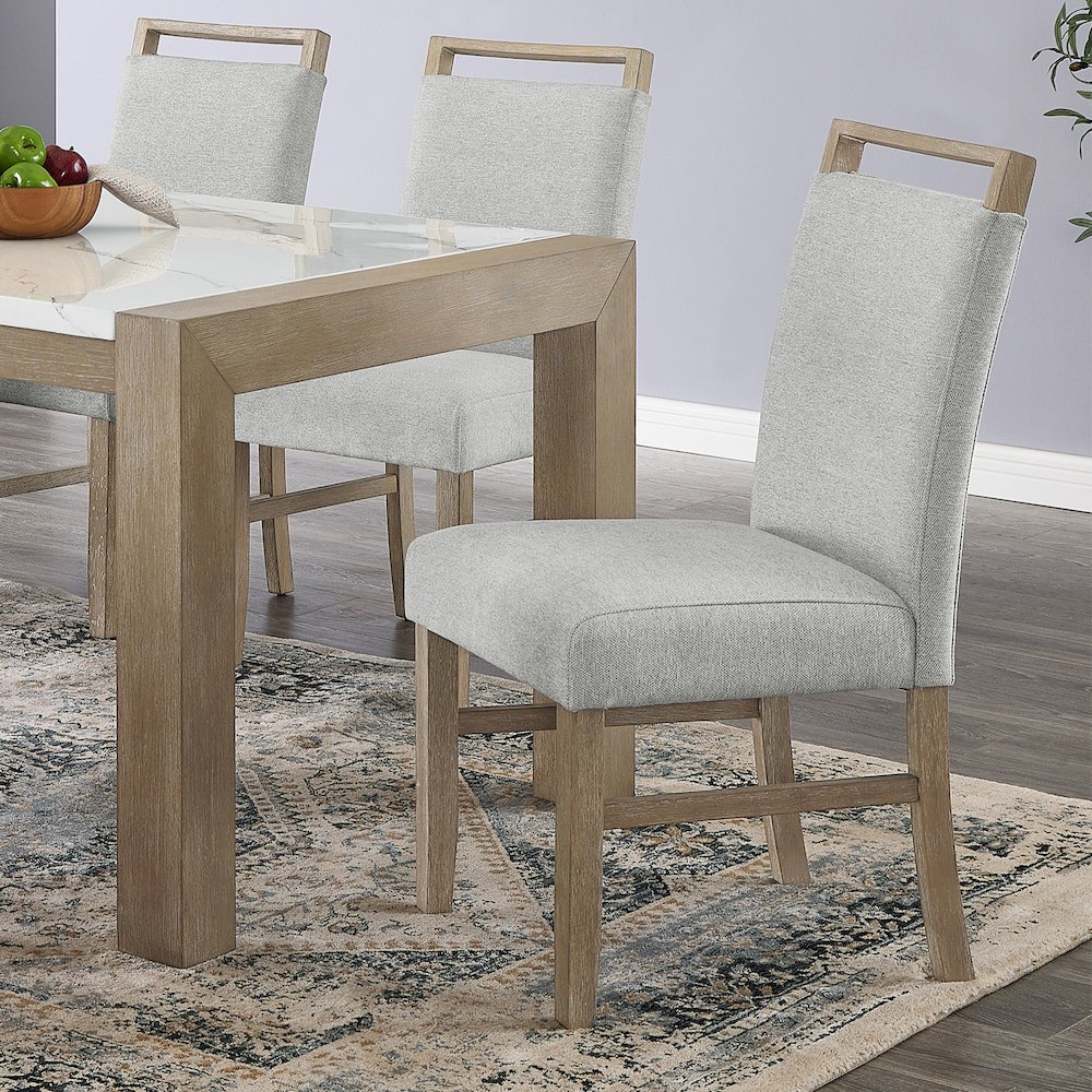 ZelalleUpholstered Dining Chairs,Light Gray Fabric with Rubberwood Legs,Set of 2. Picture 5