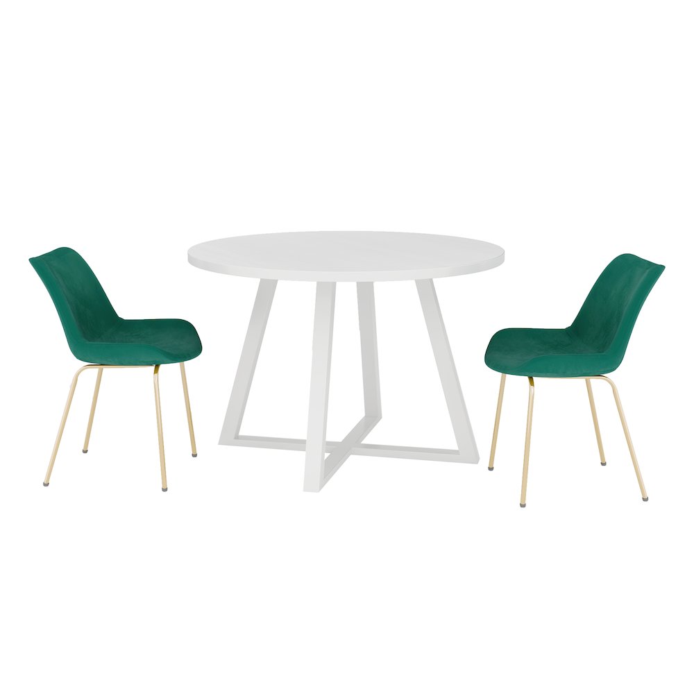 Avant 3-Piece Round Dining Set, Trestle Dining Table with 2 Side Chairs, Green. Picture 1