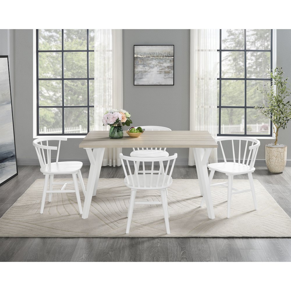 Alwynn White and Natural Wood 5-Pc Dining Set, Table with 4 Windsor Chairs. Picture 2