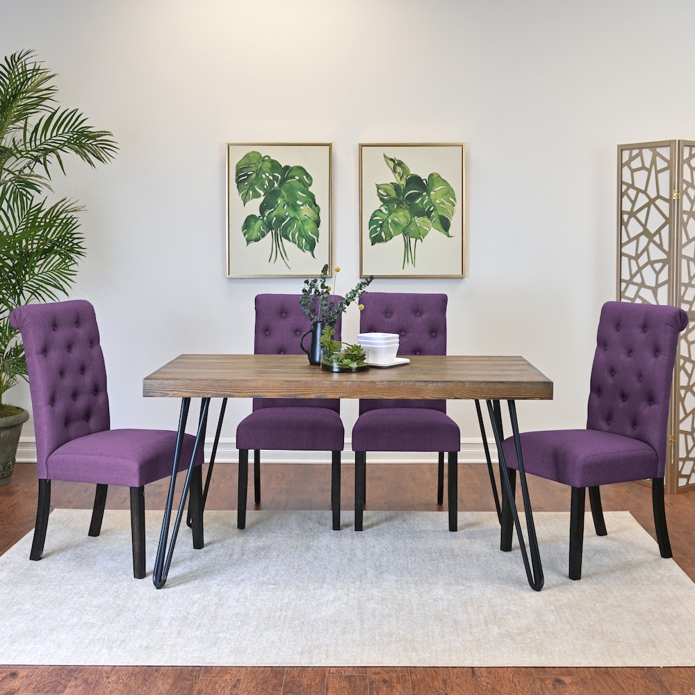Ashford 5-Pc Dining Set, Hairpin Dining Table with 4 Chairs, Purple. Picture 3