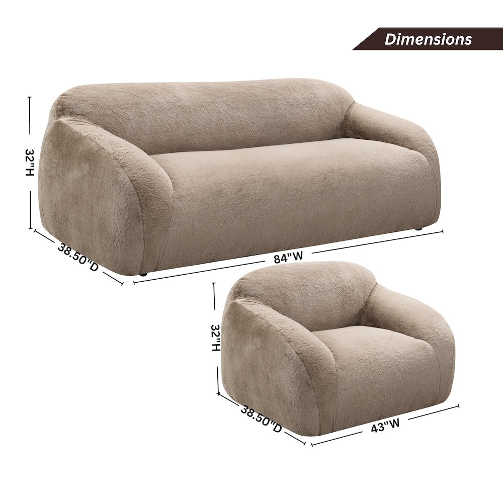 Adell Polar Bear 2-Piece Living Room Set, Sofa and Swivel Chair, Camel Brown. Picture 9