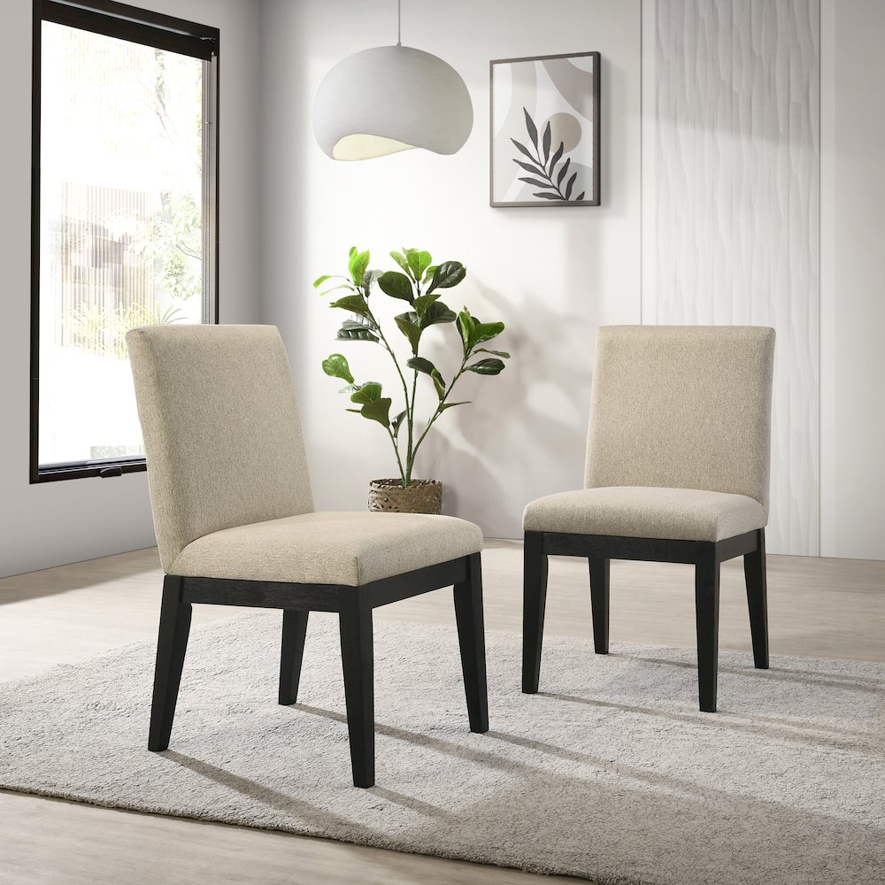Rocco Contemporary Solid Wood Dining Chairs, Set of 2, Beige. Picture 2